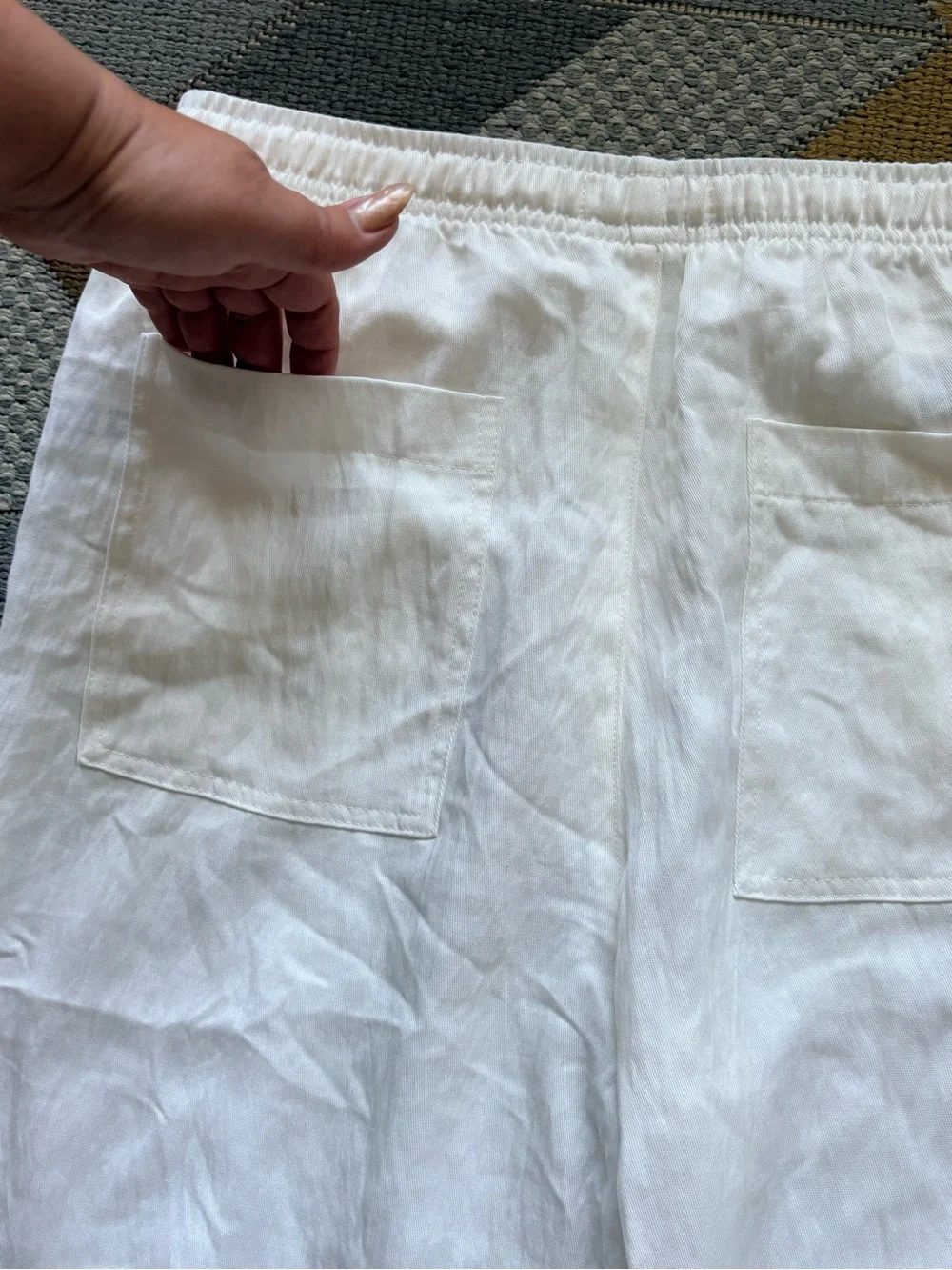 ZARA White Linen Blend Wide Leg Drawstring Summer Pants Size L
